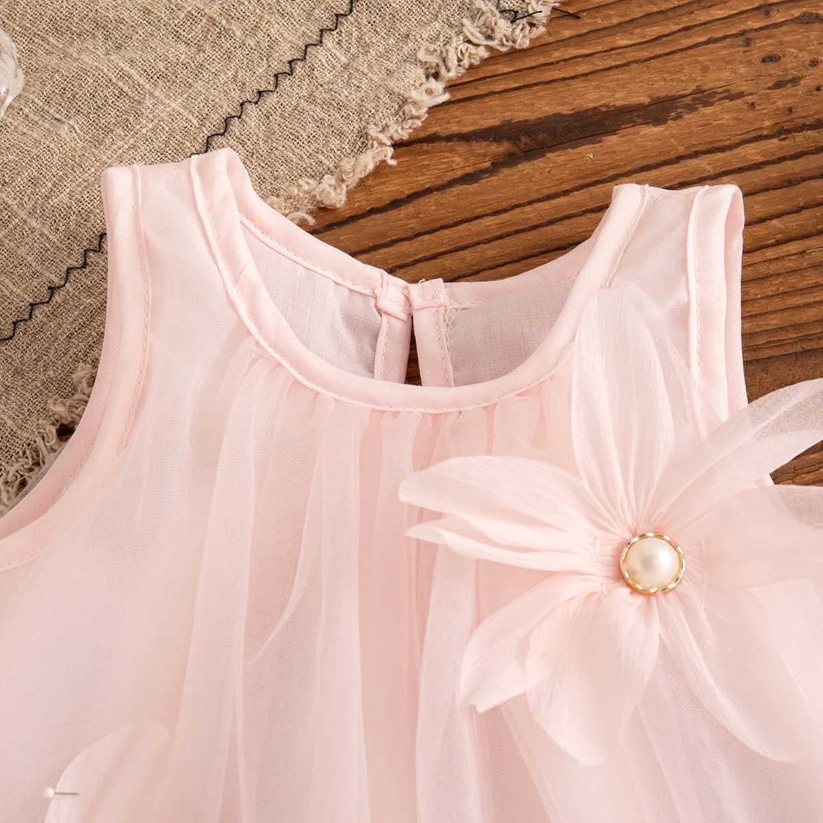 Baby Girl Pink Dress Flower Sweet Sleeveless Feather Gauze Princess Dress Wedding Party Dress for Kids Girl X250528