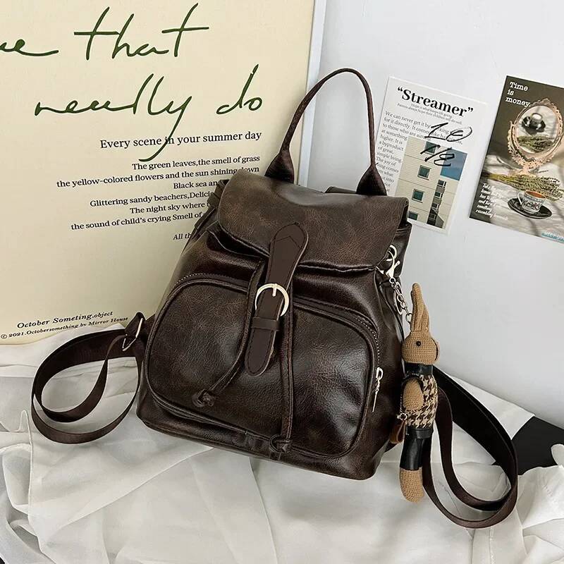 Retro Hong Kong Style Women's Backpack Casual Travel Fashion Trendy Mini Versatile Leisure Outdoor Camping Hiking Bag