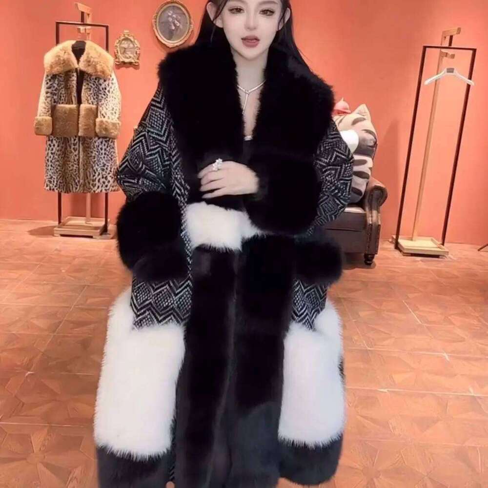 Faux Coat for Women,England Style Jacket,Thick Designer Female Clothes,Faux Fox Fur Collar, High Quality,New,Winter,2025