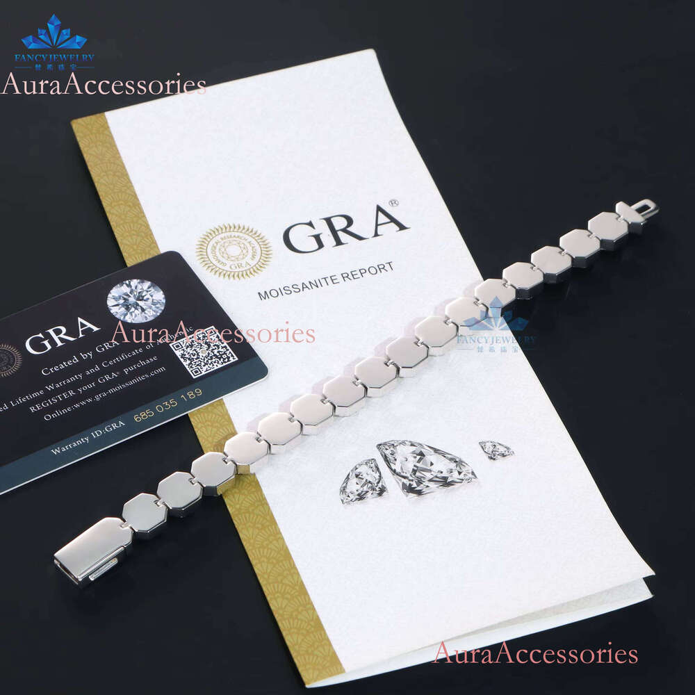 Fine Jewelry Men's 11mm Sterling Sier VVS Moissanite Dia Cluster Iced Tennis Chain Bracelet Parties Gifts Rhodium