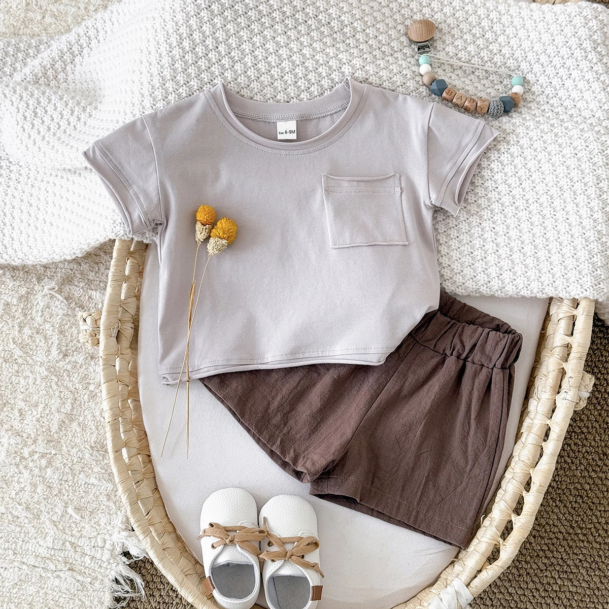 Summer born Baby Boys Girls Korean Version Clothes Set Home Leisure Solid Color Shirt Shorts Sports Suit 2PcsSet 250528