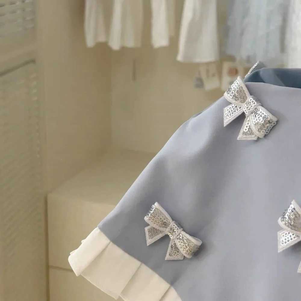 Summer New Korean Version Fashionable Girls Clothes Sleeveless Bow Sequin Lace Vest Dress Cool and Casual for Kids Daily Wear X250528
