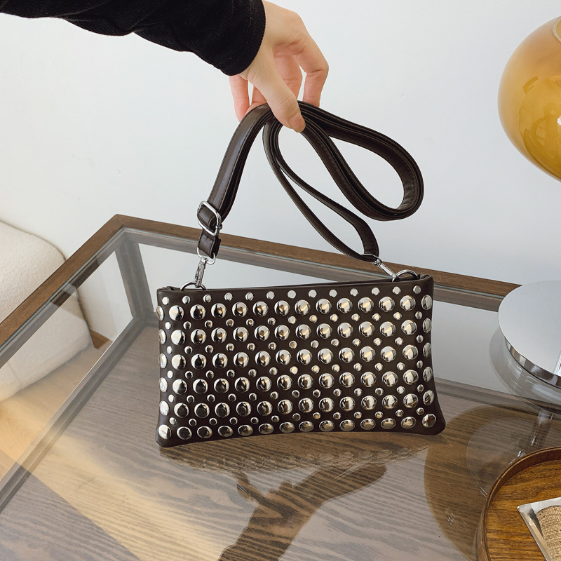 Luxury Brand Designer Bag Personalized Trendy Dot Rivet Hand-Held Women's 2025 New Motorcycle Versatile Armpit Tote Bag