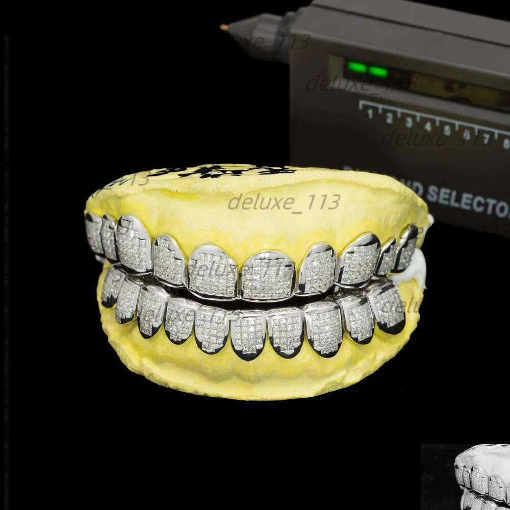 Sparkle Custom Made Hip Hopiced Out Sterling Sier Grills Gold Jewelry Zigzag Setting Vvs Moissanite Teeth Mouth Grillz