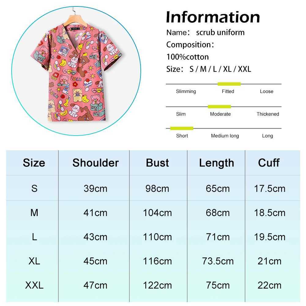 Fashionable Printed Uniform for Doctor and Nurse Scrubs Top Medical Surgical Gowns Dentist Cartoon Cute Workwear Women X250528