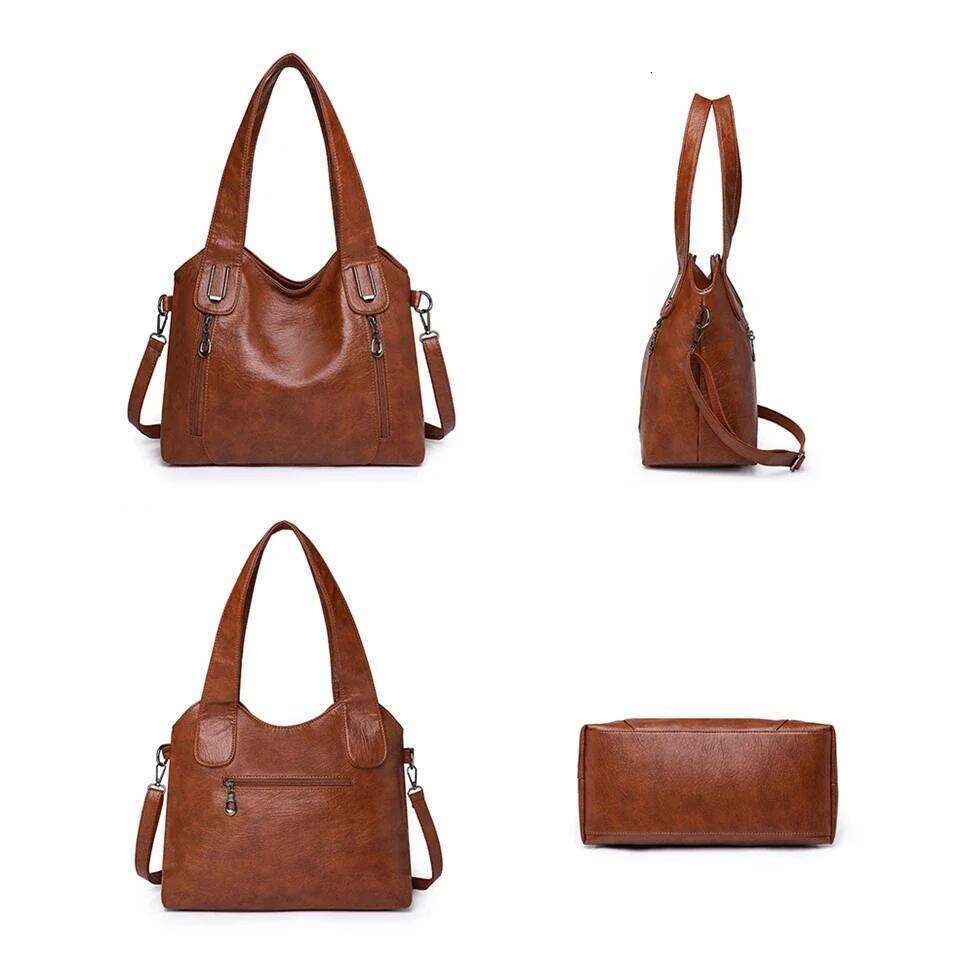 Capacity Brown Shoulder Bags For Women Large Shopper Solid Color Soft Leather Crossbody Handbag Lady Travel Tote Bag