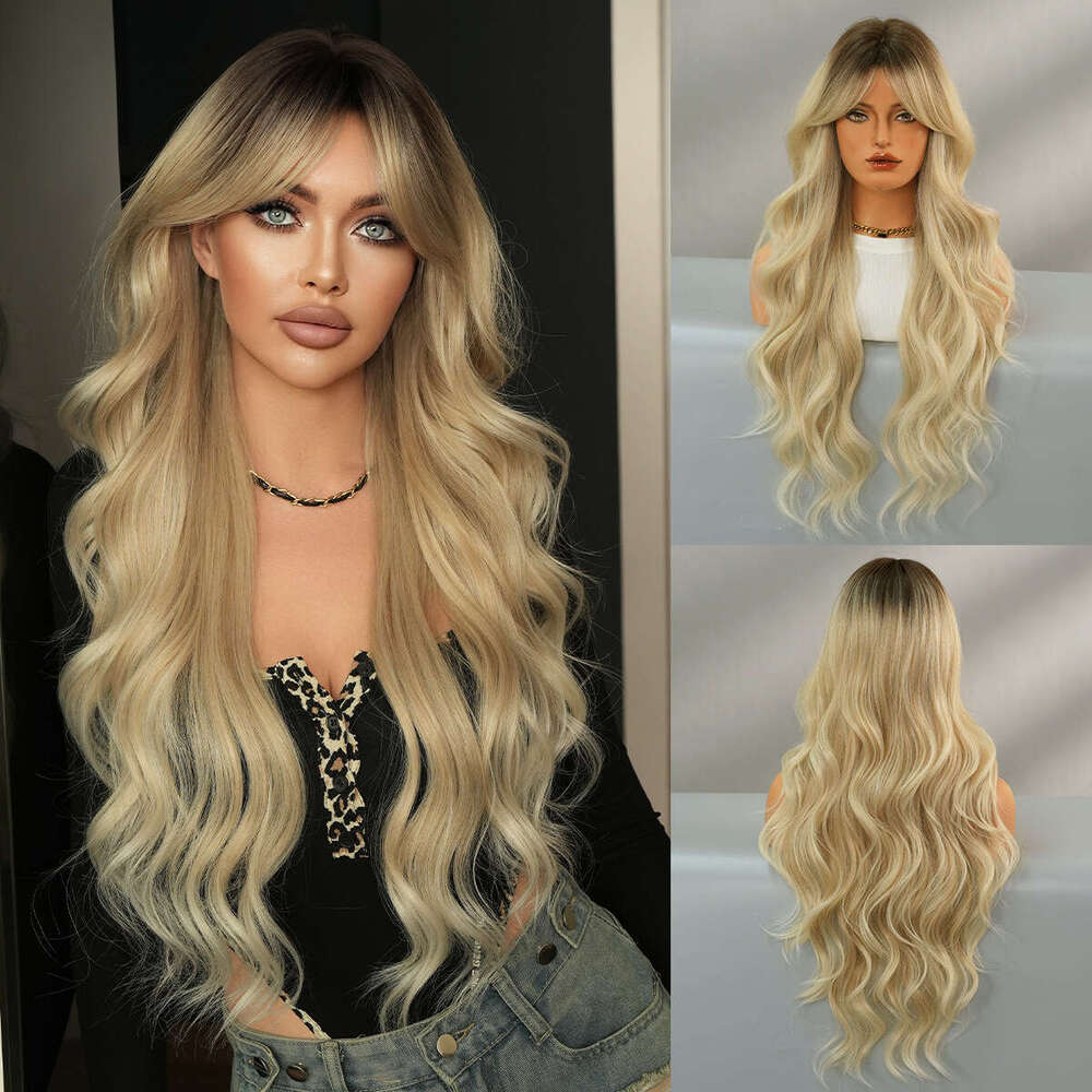 For Women Long Curly Hair Natural Fluffy Deep Purple Wig Full Head Set