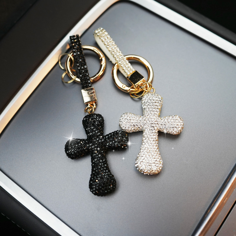Bling Cross Keychain for Car Keys Rhinestone Crystal Key Ring Charm for Women & Men Black Silver Gift Accessories Bling Car Keychain