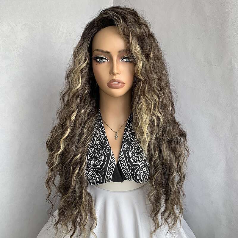 Women's wig New Latin Fashion Long Curly Hair Gradient Gray Natural Fluffy Synthetic Wig Cap 70Cm