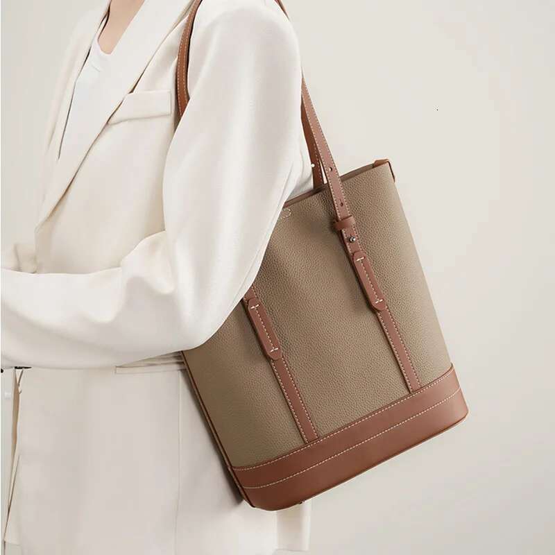 Ladies' Casual Cowhide Genuine Leather Shoulder Female Commute Shopping Bucket Tote Bag Large Capacity Women Composite Bags