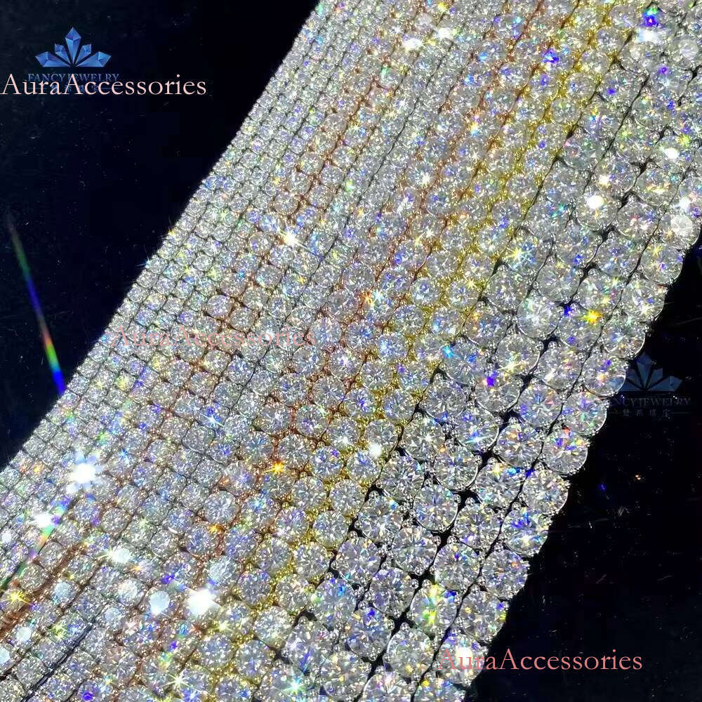 Tennis Bracelet Iced Out 14K Solid Pure Gold Shiny 3mm 4mm LAB Grown Dia Link Chain