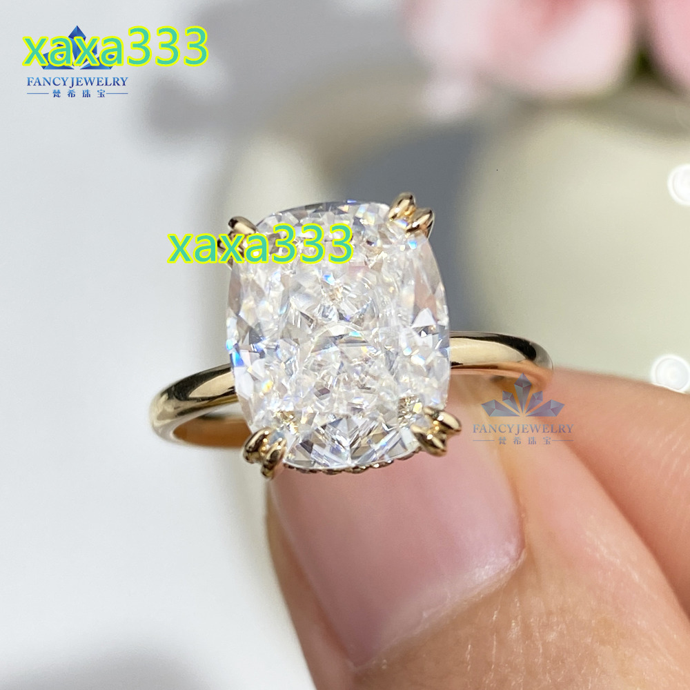 2025 New Design 5CT Lab Grown Moissanite Solitaire Diamond Ring in 18K Solid Gold Long Cushion Shape Engagement Jewelry