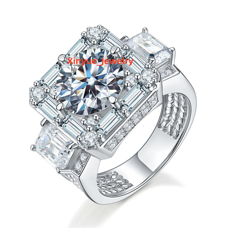 Fashion Factory Wholesale Hip Hop Jewelry Luxury Platinum Plated square Cubic Zircon Moissanite Ring for Mens
