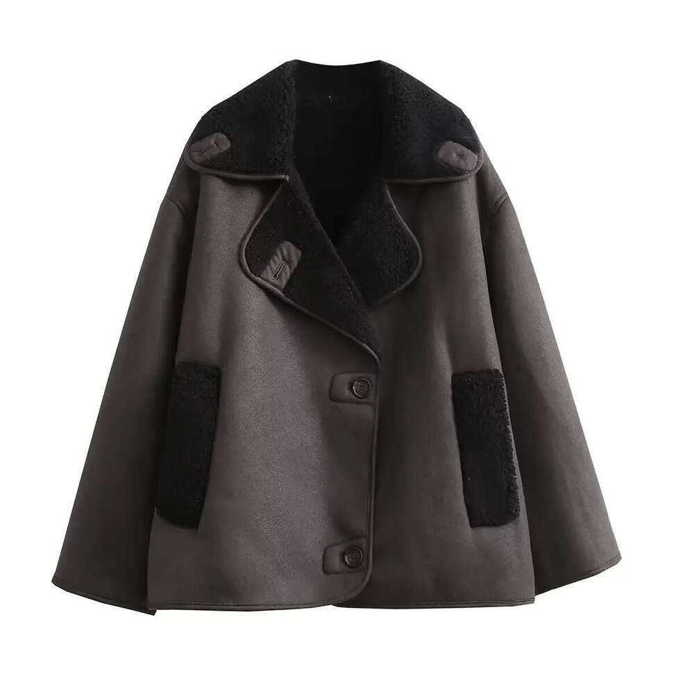 Double-Sided Lamb Collar Leather And Fur Integrated Jacket Winter Thickened Women's Loose Fit Outerwear Cross-Border