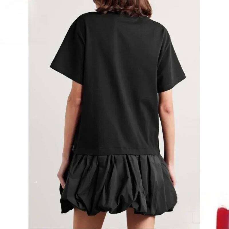 Women's Wear Women 25 Spring And Summer New Knitted Splicing Loose Casual Sleeve Puffy Round Neck Short Dress