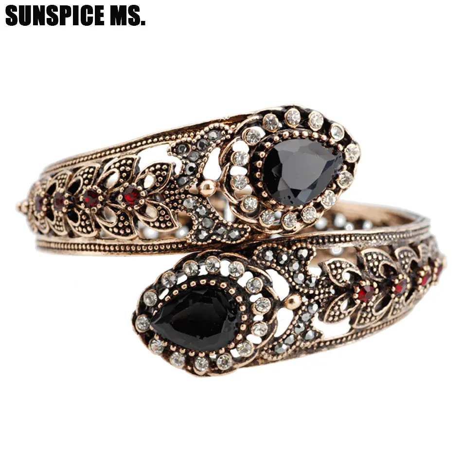 Bohemia Women Bracelet Vintage Flower Resin Bangle Antqiue Gold Color Turkey Ethnic Wedding Charm Bracelets Bronze Jewelry Gift 250517