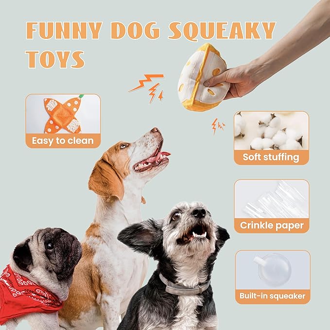 Hide and Seek Plush Dog Toys, Tangerine Interactive Dog Toy, Puppy Squeaky Toy with Crinkle Papers, Puzzle Toy for Boredom, Pet Plaything for Small Me