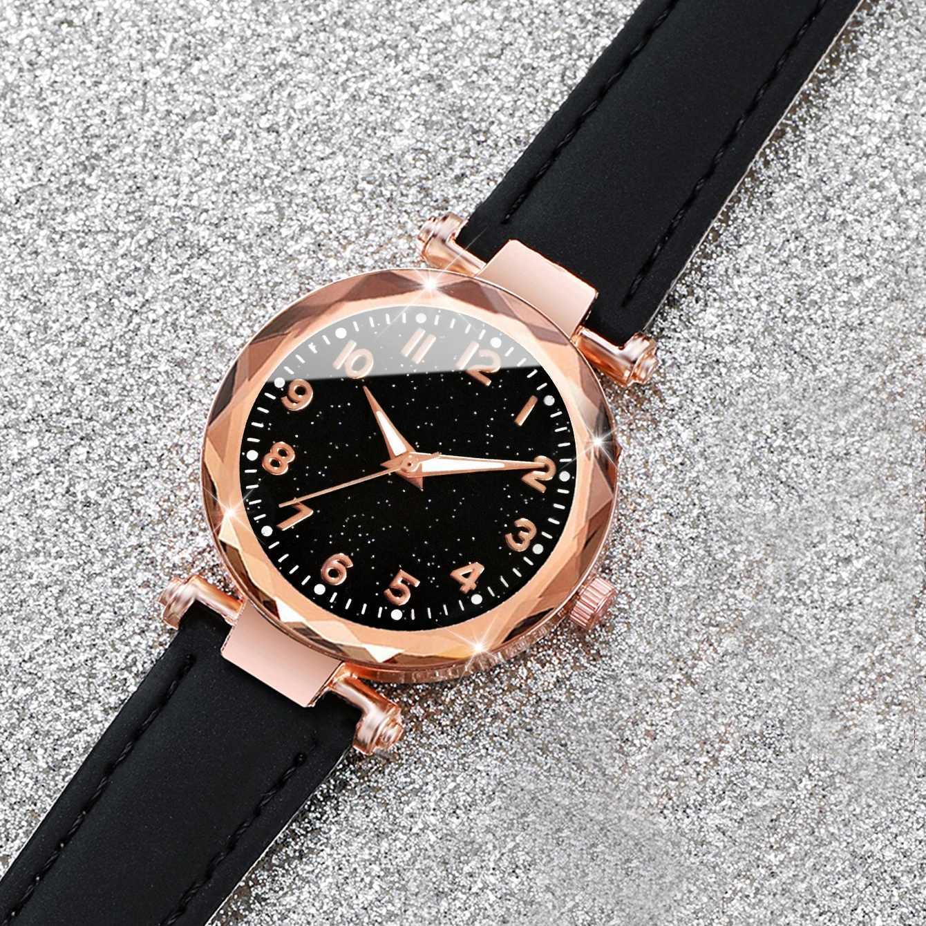 5PCS/Set Women Watches Bracelets Set Fashion Starry Sky Dial Leather Band Quartz Watch XJ250527