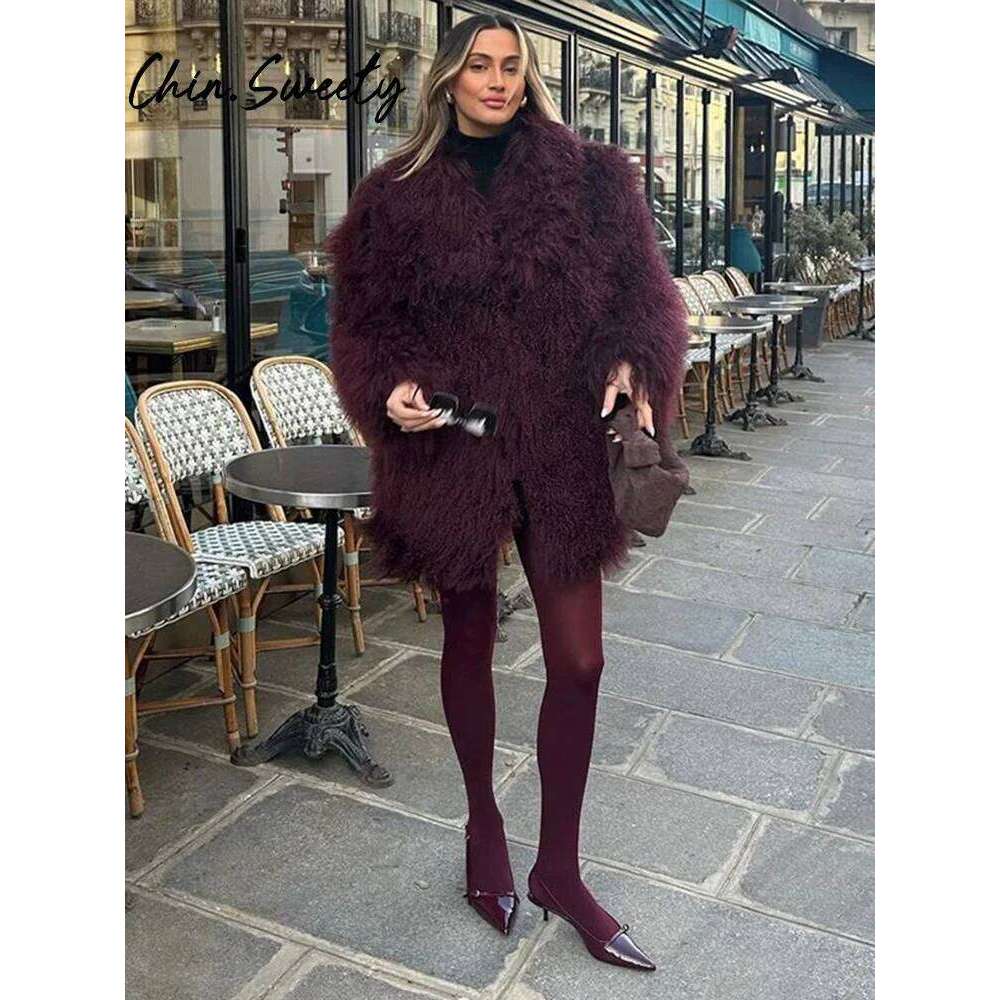 Bury Women Faux Fur Coat Casual Lapel Full Sleeve Female Plush Overcoat 2024 Autumn Winter Lady Chic Streetwear