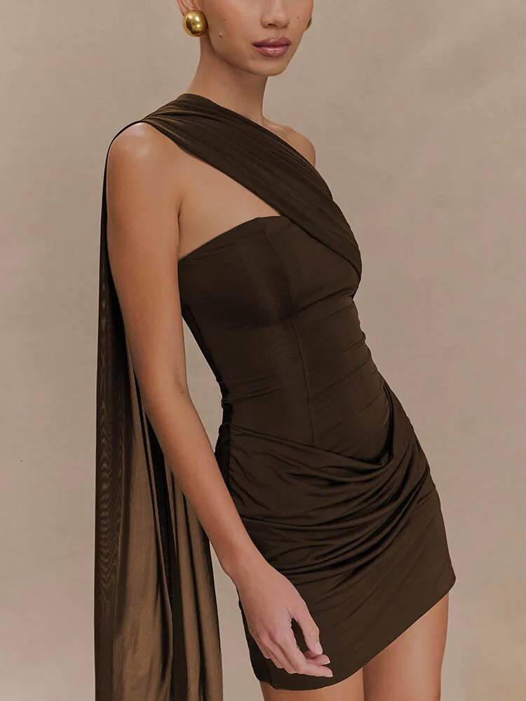 Mozision One Shoulder Sexy Mini Women Fashion Off-Shoulder Sleeveless Backless Draped Ruched Bodycon Club Dress