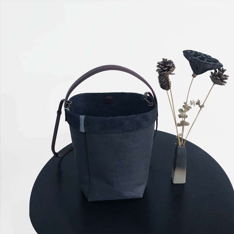 2023 Autumn Winter New High-End Bucket Genuine Leather Women's Bag Simple Large Capacity Korean Fashion Shoulder Handbag