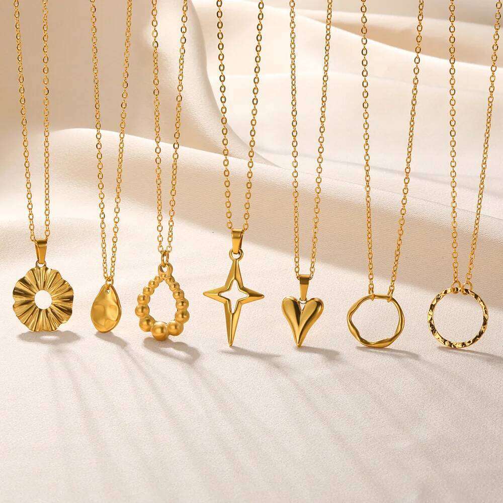 Fashion Stainless Steel Geometric For Women Gold Color Sun Ray Pendant Necklace Bohemian Jewelry Gift