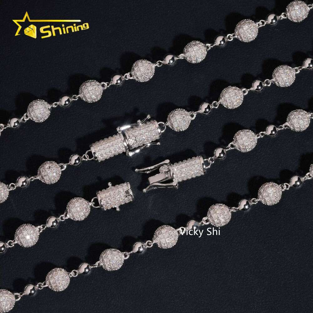 Fine Jewelry Popular 8mm Sterling Sier Moissanite Ball Bead Cuban Necklace Custom Hip Hop Link Chain