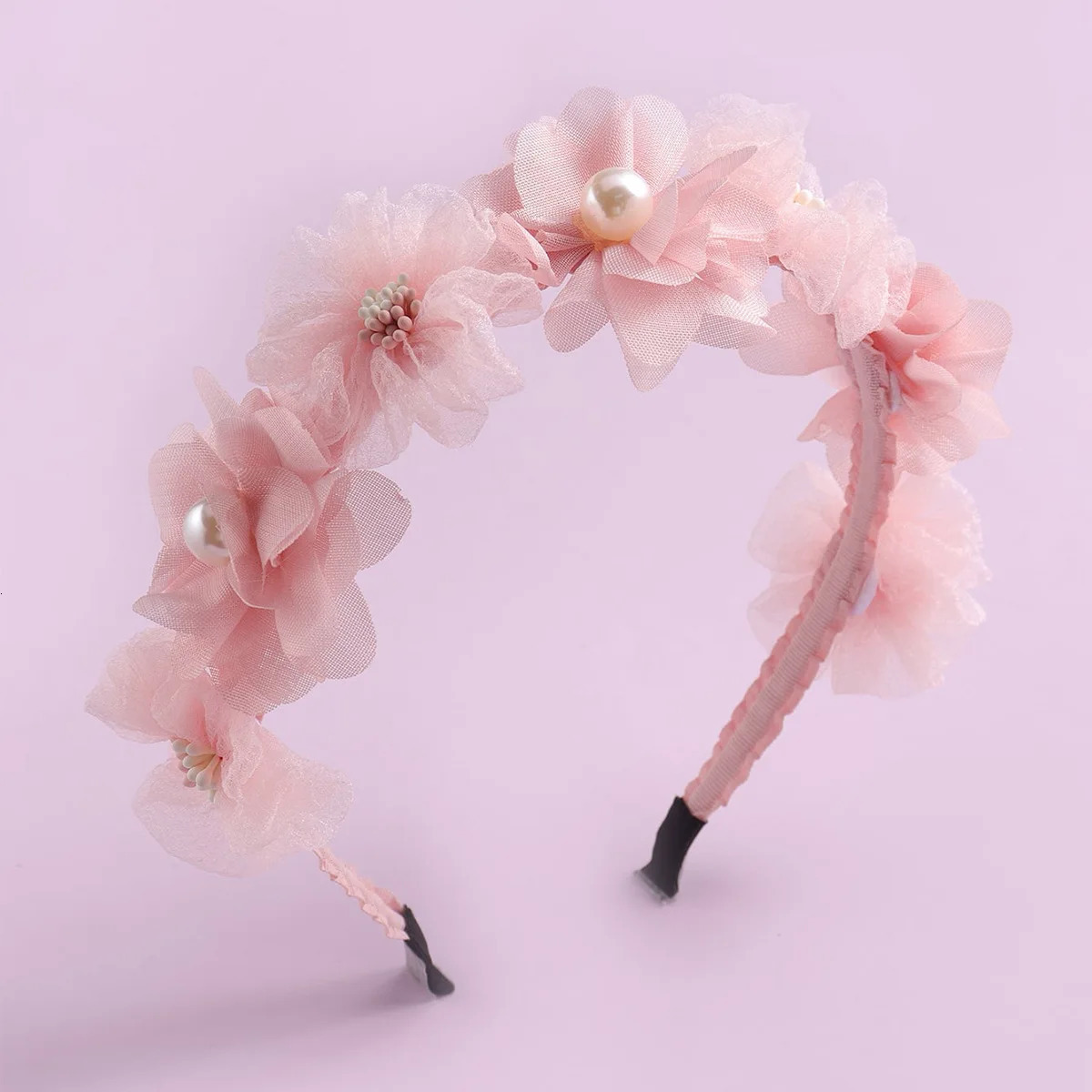 Advanced Handmade Flower Girls Headbands Cute Pearl Feather Wedding Crown Princess Dance Party Headwear Fashion Hoop Accessories 250528