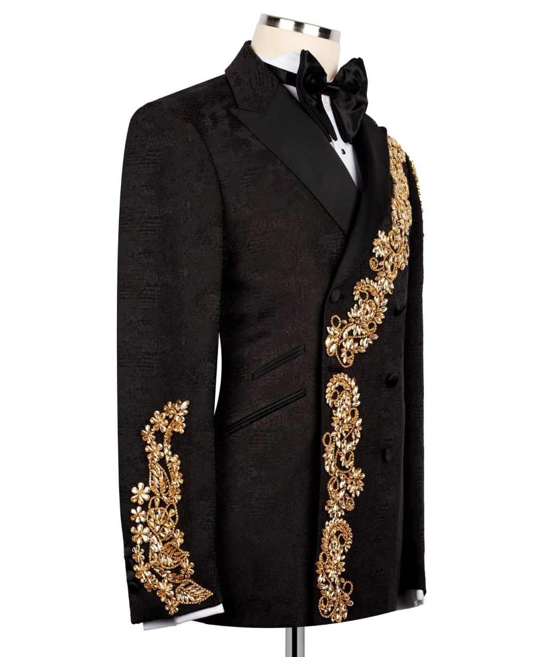 Gold Beads Men Suits Customized 2 Pieces Groom Wedding Party Tuxedos Slim Fit Male Blazer Costumes Homme