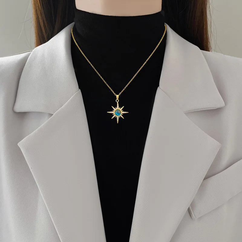 316L Stainless Steel Gold Plated Fashion Bohemian Blue Sun Star Pendant Necklace For Women Punk Party Jewelry 250519