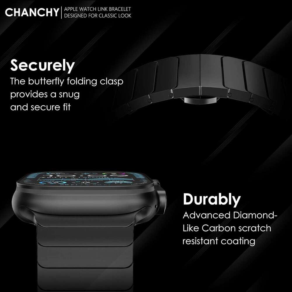 Stainless Steel Ultra/Ultra Link Bracelet 44mm 45mm, Metal Band Folding Clasp Compatible with Apple Watch Series 10 9 8 7 6 5 4 3 2 1 SE (Black, 49mm