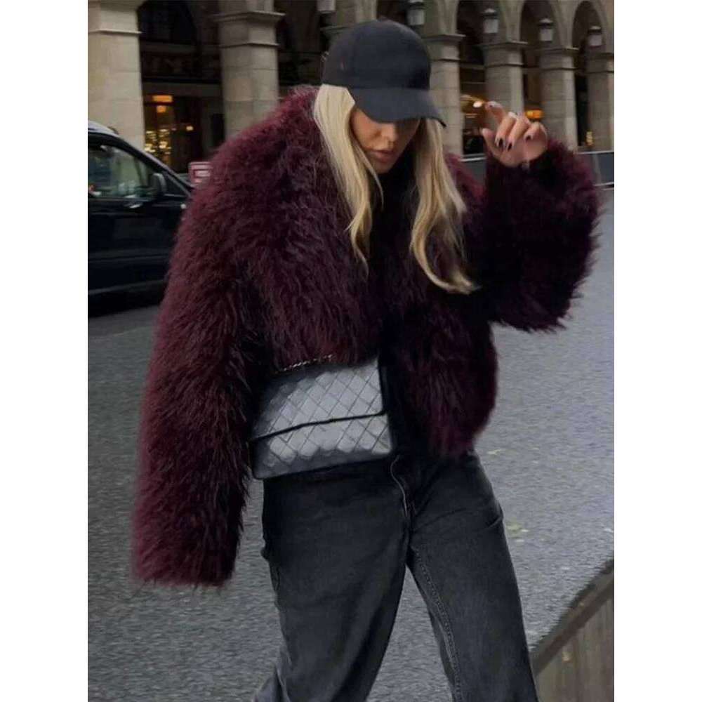 Faux Fur Warm Coat Women Casual Lapel Fluffy Long Sleeve Female Cardigan 2024 Winter Solid Lady Street Commuter Outwears