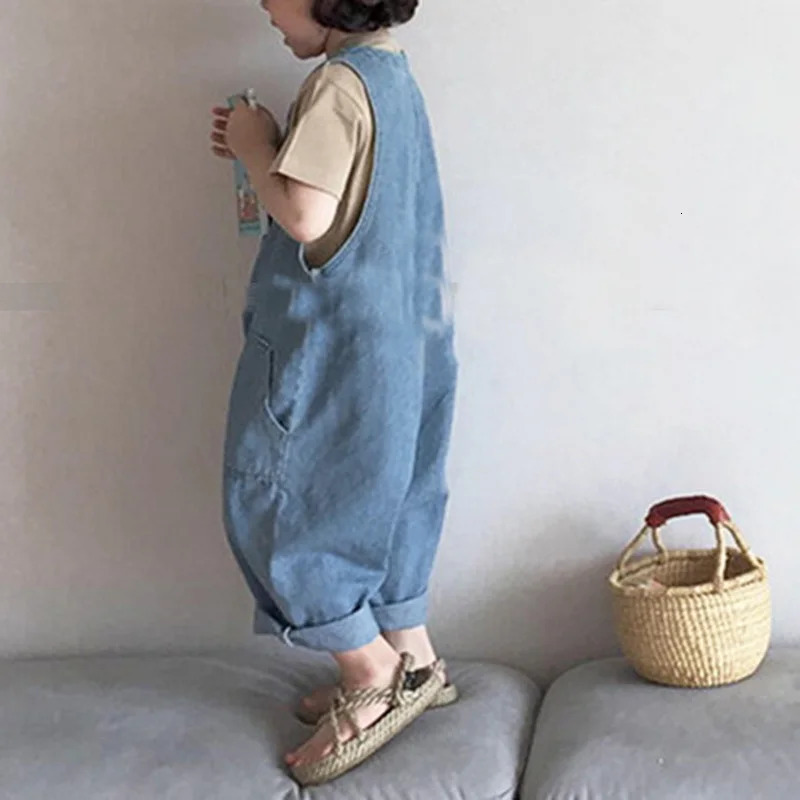 Family Matching Outfits Summer Thin Blue Denim Jumpsuit Fashion Loose Unisex Overall for Mother and Daughter Son Clothing H396 250528
