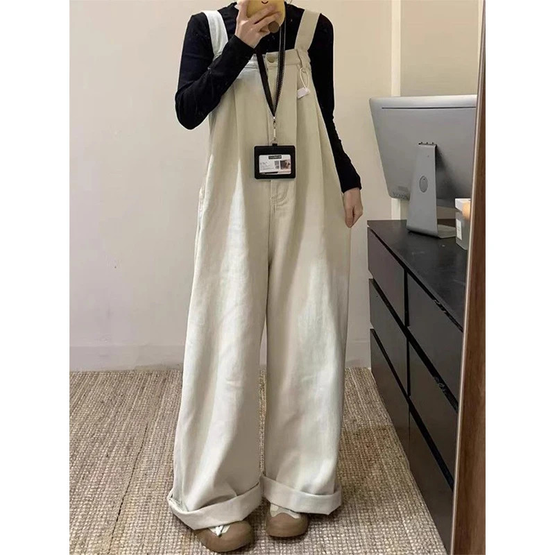 MEXZT Vintage Cargo Denim Jumpsuits Women Streetwear Wide Leg Jeans Overalls Korean Baggy Suspender Pants Summer Trousers 250523