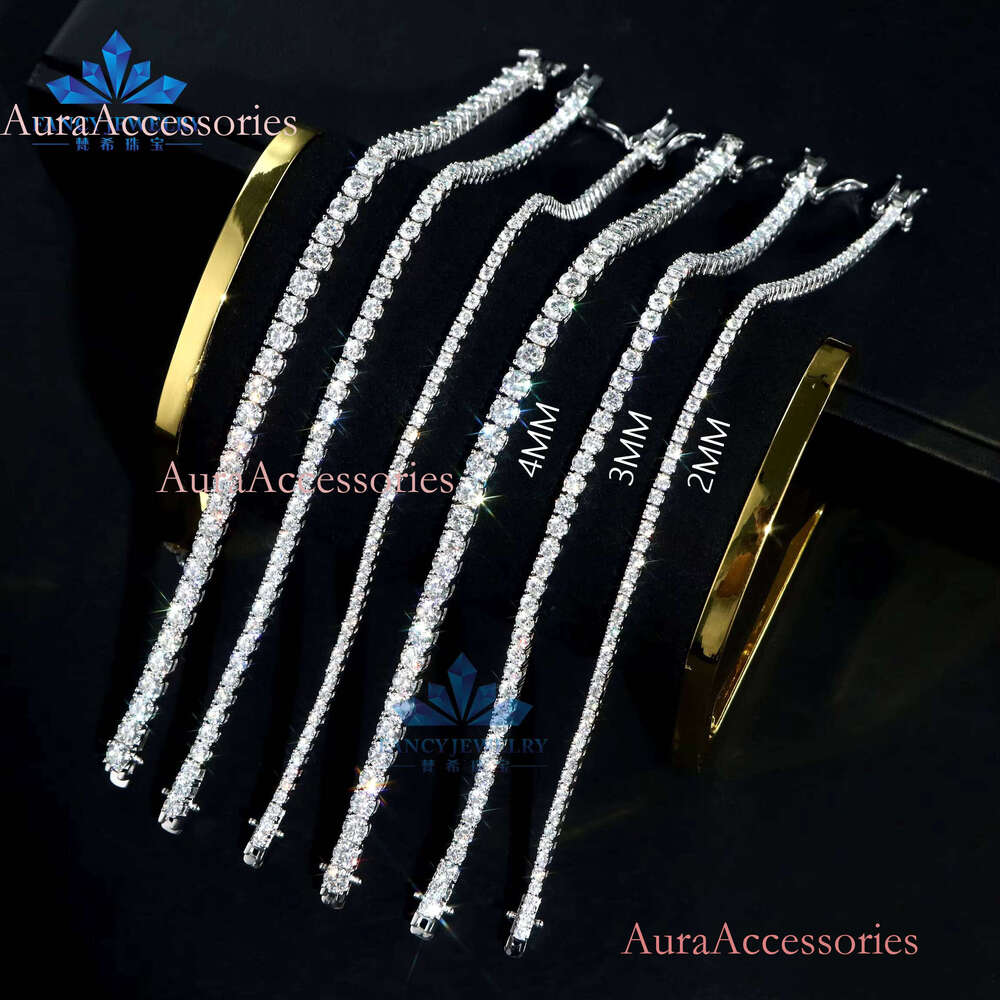 Tennis Bracelet Iced Out 14K Solid Pure Gold Shiny 3mm 4mm LAB Grown Dia Link Chain