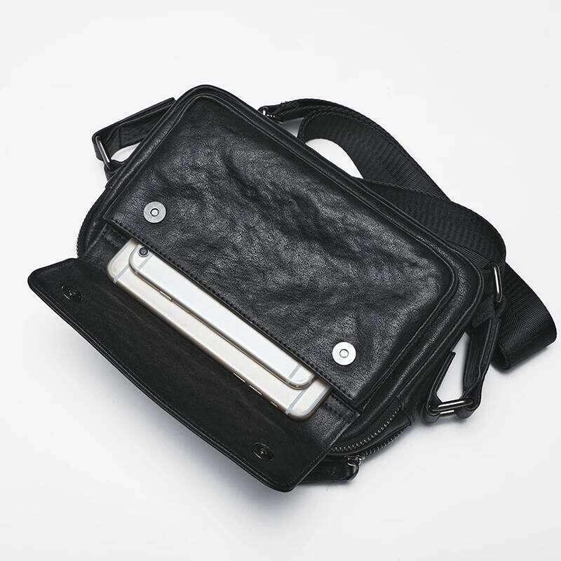 Wmnuo INS Shoulder Men Double Zipper Simple Genuine Clutches For Man Cow Leather Crossbody Messenger Bag Male Hot