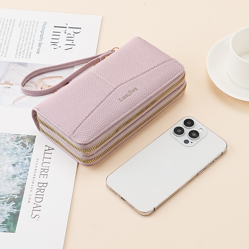 Elegant and simple long double zipper women's wallet, large capacity multi card slot wallet, designer men's fashion wallet