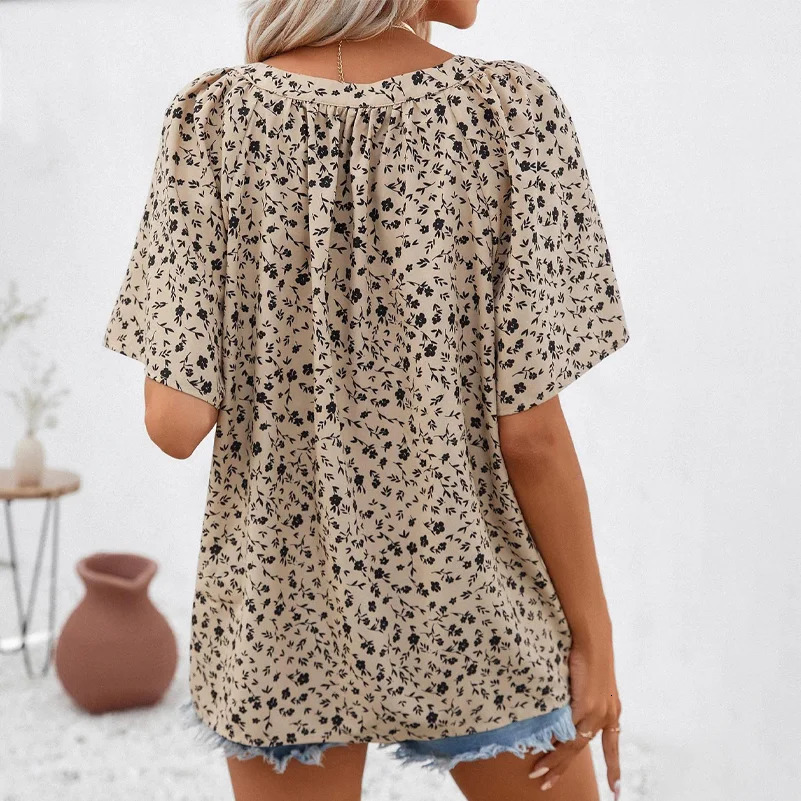 Plus Size Womens Shirts AllOver Printed ShortSleeved StandUp Collar Office Casual Tops 250519