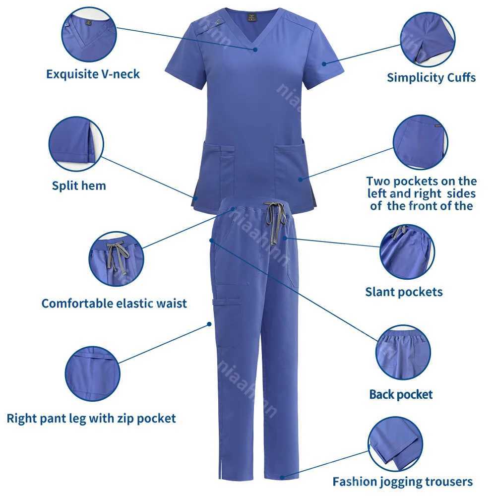 Niaahinn Pet Grooming Working Clothes Scrubs Uniform Suit Short Slved Nursing Uniform Women Multicolor Doctor Medical Workwear X250528