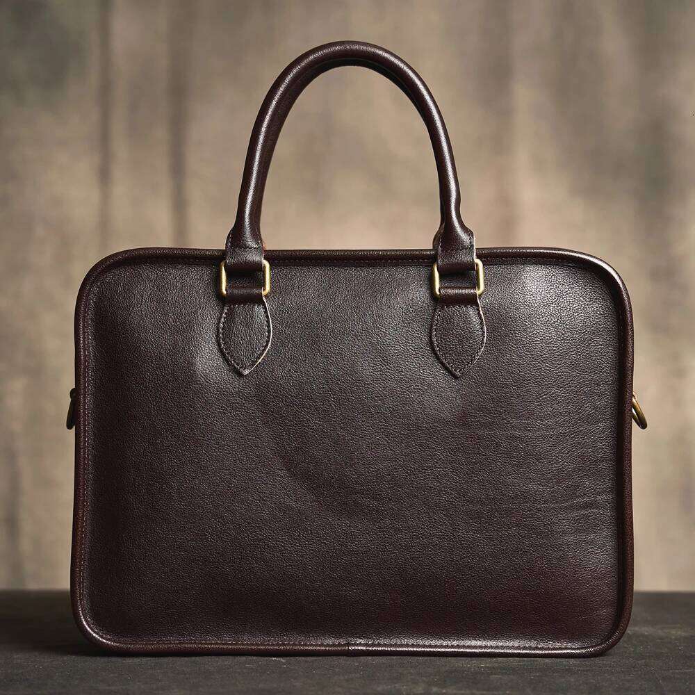 Genuine Leather Business Briefcase Casual Vintage Handbag Shoulder Messenger Men's Office Laptop 16 Inch Bag