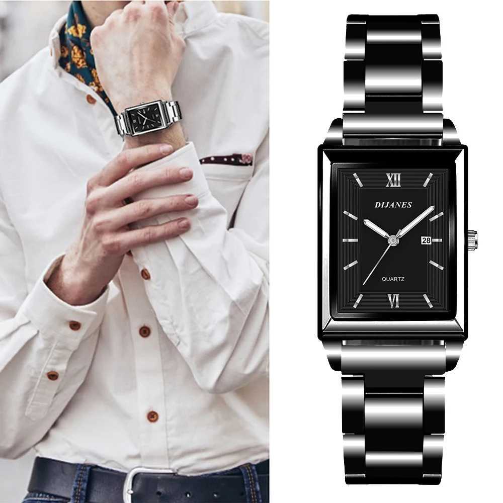 Top Brand Luxury Watch - Mens Fashion Square Gold Silver Quartz Wristwatch with Stainless Steel Strap Exquisite Business Mens Watch XJ250527
