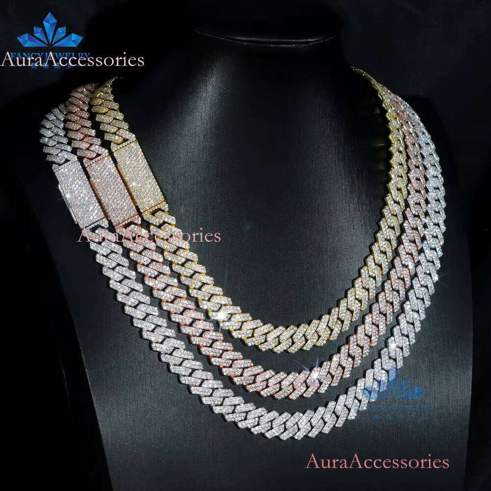 Custom VVS Iced Moissanite Chain 8MM 10MM 12MM 14MM 16MM Sizes Sier Hip Hop Dia Cuban Bracelet Necklace Set for Men