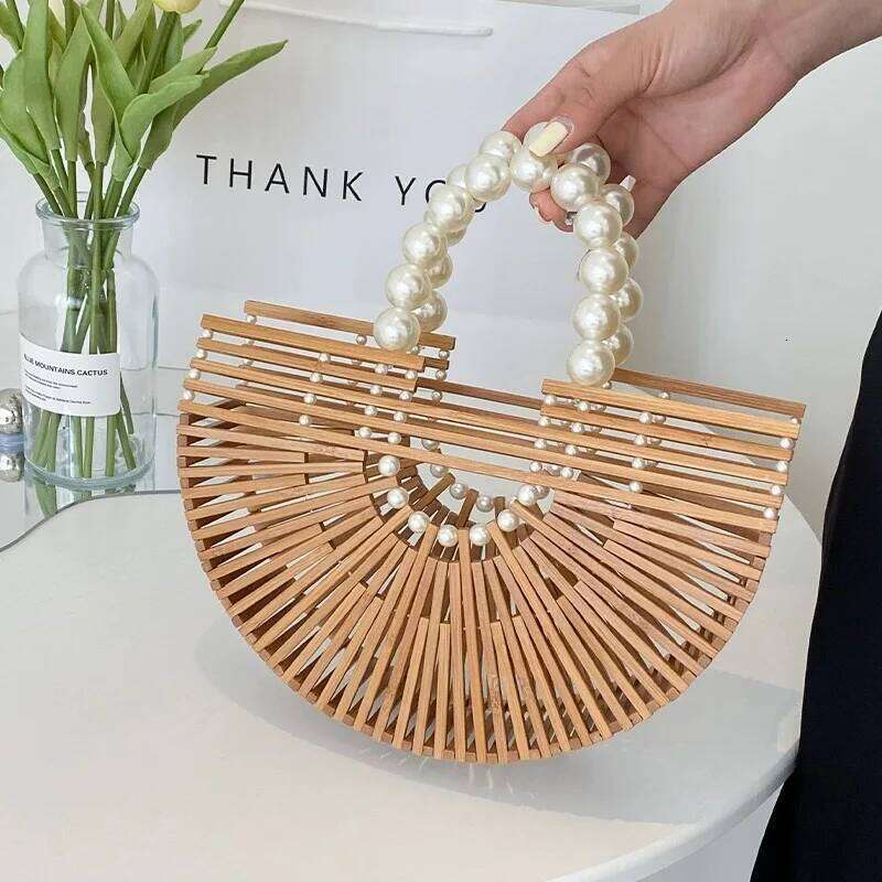 Designer Bag Fashion Design Women Pearl Handbag Bamboo Clutch Handmade Beach Bag