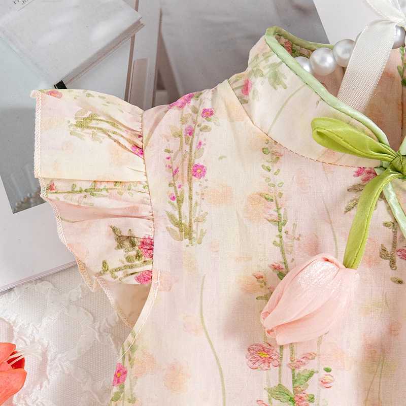Summer New Chinese Retro Style Baby Girl Sleeveless Dress Sweet Pink Tulip ChildrenS Clothing (9 Months -4 Years Old) X250528