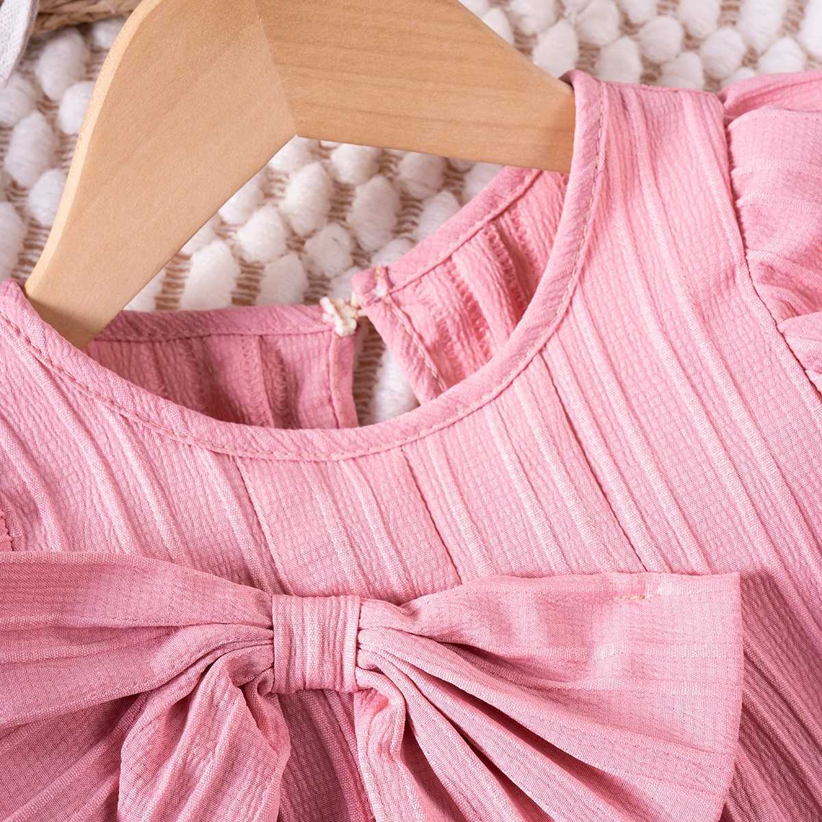 Baby Girl Summer Dresses Solid Color Casual Fashion Bow Design Sweet and Cute Childrens Clothing Hot Sale 2024 New X250528