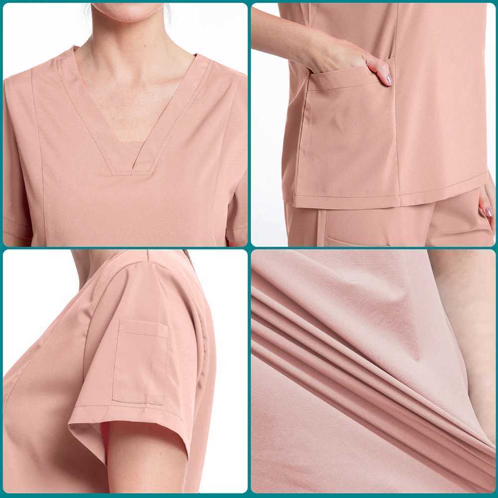High Quty Elasticity Pet Clinic Nurse V-neck Medical Shirt Doctor Work Clothing T-shirt Solid Color Nursing Women Uniforms X250528