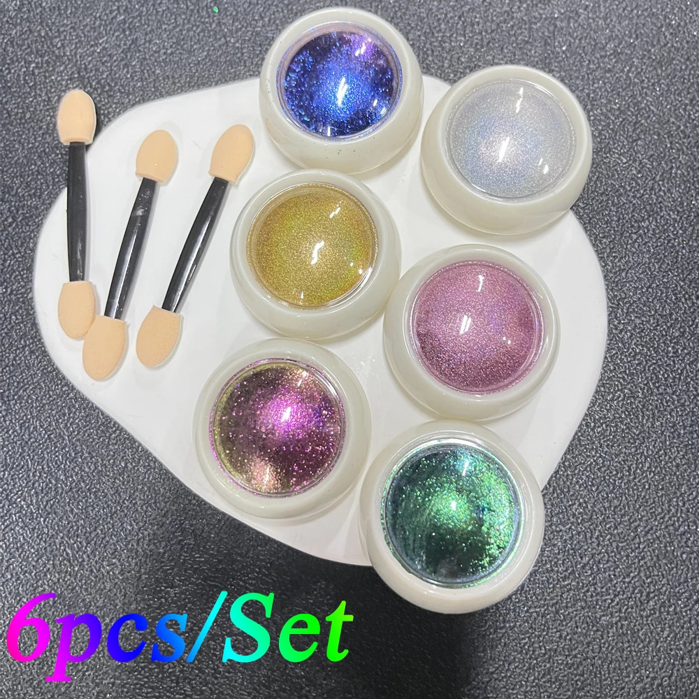 6Jar/Set Chameleon Chrome Nail Powder Set 6Color Iridescent Chameleon Nail Effect Opal Nails Powder DIY Manicure Glitter Powders 250523