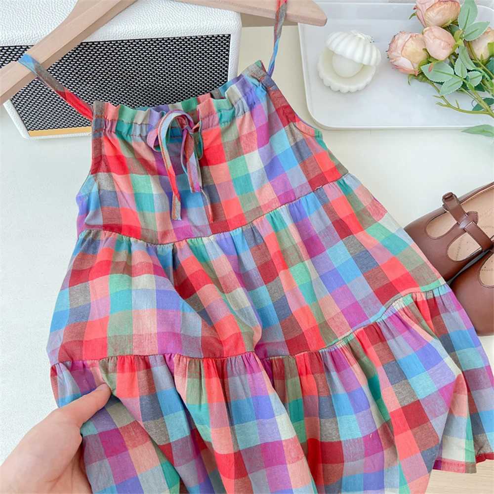 Bear Leader Girls Set 2023 Summer New Casual Dress Colorful Plaid Strap Dress Sleeveless Princess Dress Girls Fashion Dress X250528