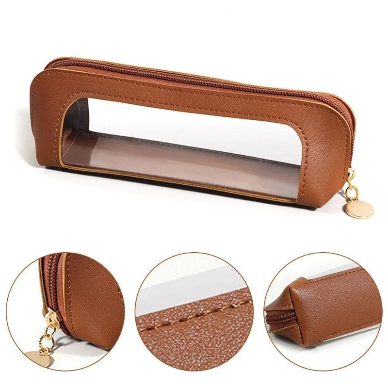 PU Pencil Case Portable Waterproof Transparent Cosmetic Bag Zipper Makeup Brush Storage Bag Sundries Organizers Stationery Gifts 250528