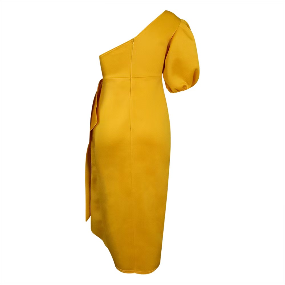 High - end dresses 2025 elegant waist - cinching puff sleeve off - shoulder banquet slit gown dresses Designer Luxury Dresses